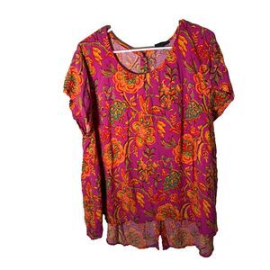 Jones New York Blouse Women's 2X Purple Floral Button Back Casual Top Shirt